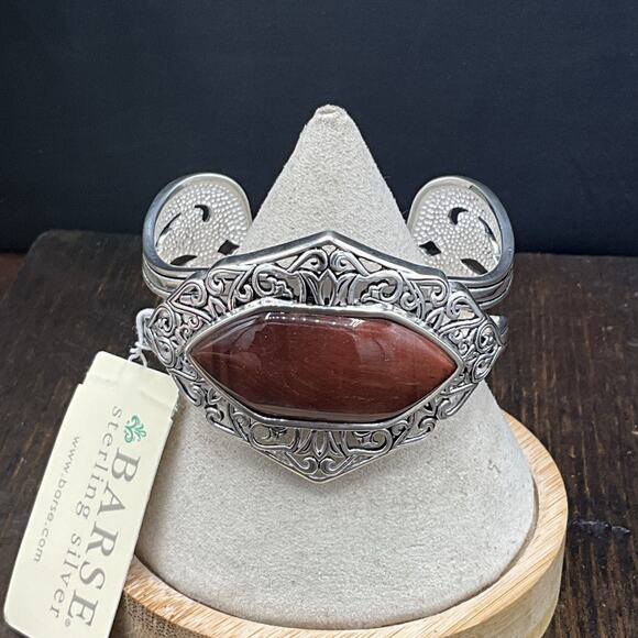 Barse Flourish Cuff Bracelet-Red Tigers Eye- Silver- NWT